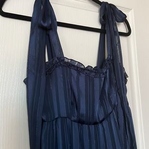 Silk ruffled navy blue dress